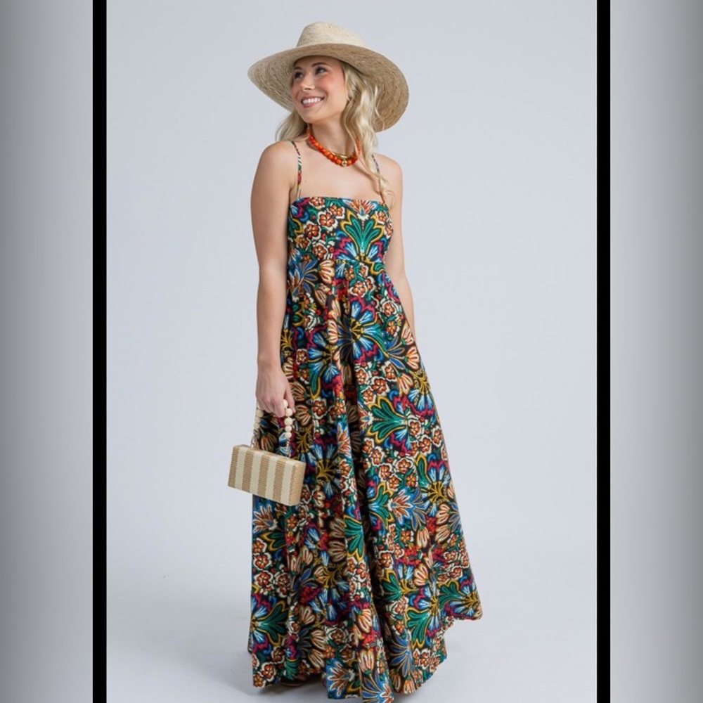 Floral Multicolor Maxi Sundress with Spaghetti Straps